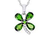 Green Chrome Diopside Rhodium Over Sterling Silver Clover Pendant With Chain 3.20ctw