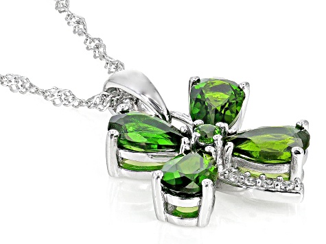 Green Chrome Diopside Rhodium Over Sterling Silver Clover Pendant With Chain 3.20ctw