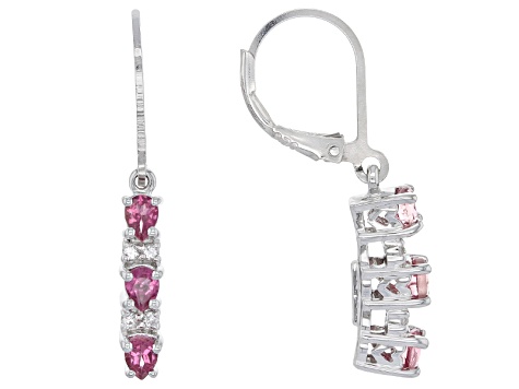 Pink Rubellite Sterling Silver Dangle Earrings .90ctw