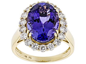 Picture of Blue Tanzanite With White Diamond 14K Yellow Gold Ring 6.50ctw
