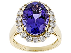 Blue Tanzanite With White Diamond 14K Yellow Gold Ring 6.50ctw