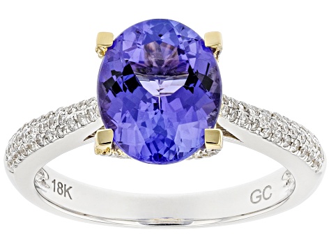 Blue Tanzanite Rhodium Over 18K White Gold Two-Tone Ring 3.04ctw