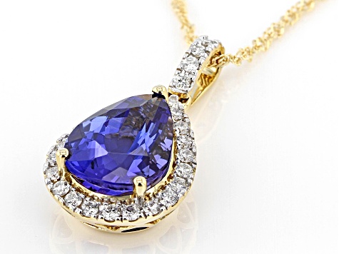 Blue Tanzanite 18k Yellow Gold Pendant With Chain 4.17ctw