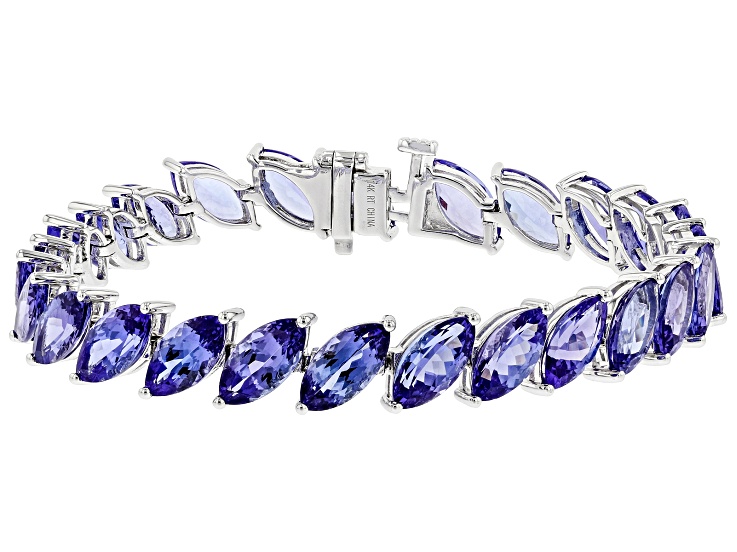 Blue Tanzanite Rhodium Over 14K White Gold Bracelet 26.00ctw