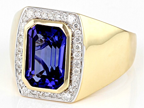 Blue Tanzanite 14k Yellow Gold Men's Ring 3.78ctw