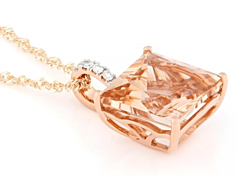 Peach Morganite 14k Rose Gold Pendant with Chain 3.48ctw Peach Morganite 14k Rose Gold Pendant with Chain 3.48ctw