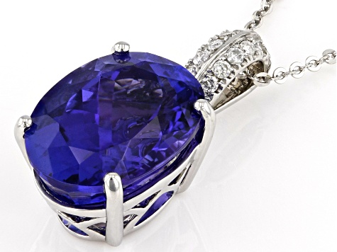 Blue Tanzanite Platinum Pendant With Chain 7.34ctw