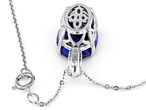 Blue Tanzanite Platinum Pendant With Chain 7.34ctw