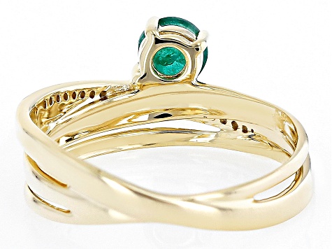 Green Emerald 10k Yellow Gold Ring 0.55ctw