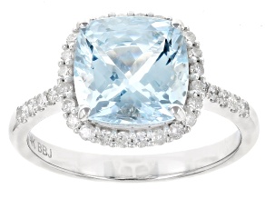 Aquamarine With White Diamond Rhodium Over 14k White Gold Ring 2.81ctw