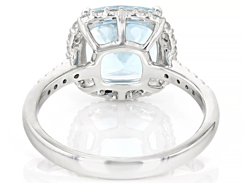 Aquamarine With White Diamond Rhodium Over 14k White Gold