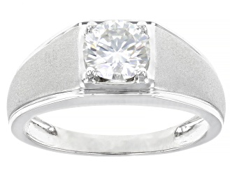 Moissanite 14k White Gold Mens Ring 1.20ct DEW.