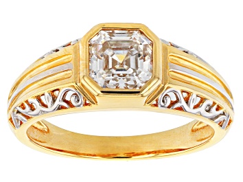 Picture of Moissanite 14k yellow gold over sterling silver and platineve mens ring 1.85ct DEW.