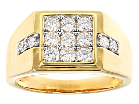 Moissanite 14k yellow gold over sterling silver mens ring 1.14ctw DEW.
