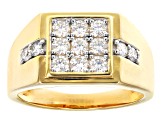 Moissanite 14k yellow gold over sterling silver mens ring 1.14ctw DEW.
