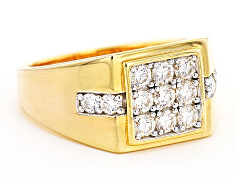 Moissanite 14k yellow gold over sterling silver mens ring 1.14ctw DEW.