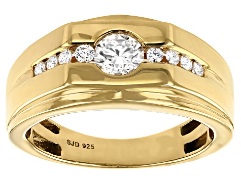 Moissanite 14k yellow gold over sterling silver mens ring .66ctw DEW.