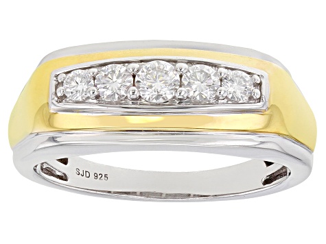 Moissanite platineve and 14k yellow gold over platineve two tone mens ring .48ctw DEW.