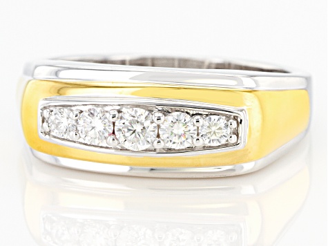 Moissanite platineve and 14k yellow gold over platineve two tone mens ring .48ctw DEW.