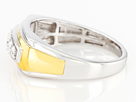 Moissanite platineve and 14k yellow gold over platineve two tone mens ring .48ctw DEW.