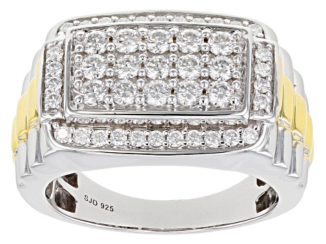 Moissanite platineve and 14k yellow gold over platineve two tone mens ring 1.50ctw DEW.