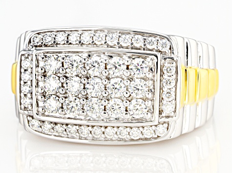 Moissanite platineve and 14k yellow gold over platineve two tone mens ring 1.50ctw DEW.