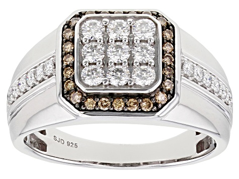 Moissanite and champagne diamond platineve mens ring .78ctw DEW.