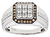 Moissanite and champagne diamond platineve mens ring .78ctw DEW.