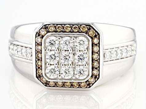 Moissanite and champagne diamond platineve mens ring .78ctw DEW.