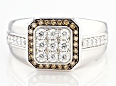 Moissanite and champagne diamond platineve mens ring .78ctw DEW.