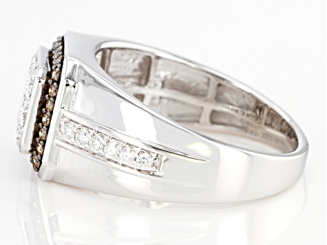 Moissanite and champagne diamond platineve mens ring .78ctw DEW.