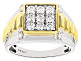 Moissanite platineve and 14k yellow gold over platineve two tone mens ring .98ctw DEW.