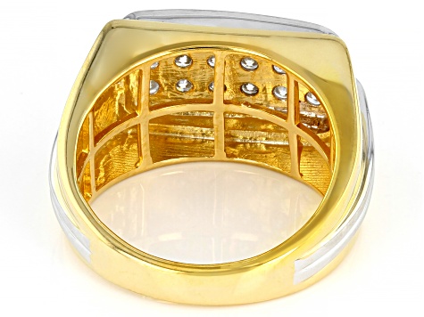 Moissanite 14k yellow gold over platineve and platineve two tone mens ring 1.08ctw DEW.