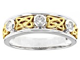 Moissanite platineve and 14k yellow gold over platineve two tone mens ring .30ctw DEW.