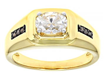 Picture of Moissanite and champagne diamond 14k yellow gold over silver mens ring 1.50ct DEW.