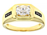 Moissanite and champagne diamond 14k yellow gold over silver mens ring 1.50ct DEW.