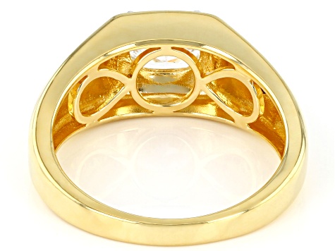 Moissanite and champagne diamond 14k yellow gold over silver mens ring 1.50ct DEW.
