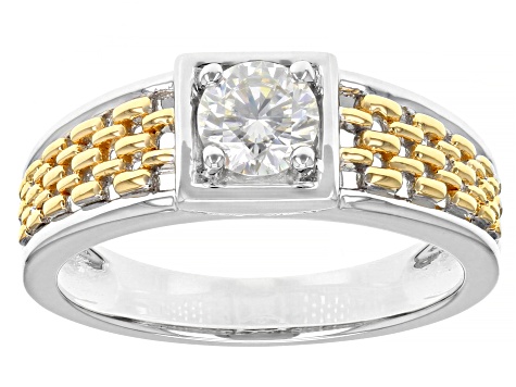 Moissanite platineve and 14k yellow gold over platineve two tone mens ring .80ct DEW.