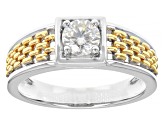 Moissanite platineve and 14k yellow gold over platineve two tone mens ring .80ct DEW.