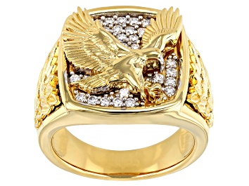 Picture of Moissanite 14k yellow gold over silver mens ring .58ctw DEW.