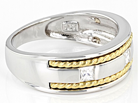 Moissanite Platineve And 14k Yellow Gold Over Platineve Mens Ring .54ctw DEW.