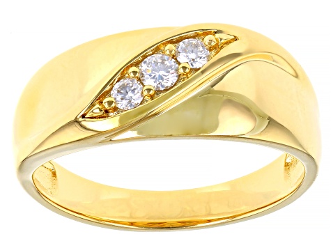 Moissanite 14k yellow gold over silver mens ring .22ctw DEW.