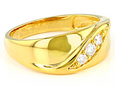 Moissanite 14k yellow gold over silver mens ring .22ctw DEW.
