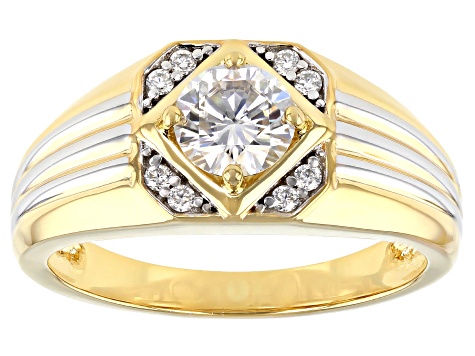 Moissanite 14k yellow gold over platineve and Platineve(R) mens ring 1.16ctw DEW
