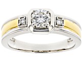 Moissanite Platineve And 14k Yellow Gold Over Platineve Mens Ring .66ctw Dew