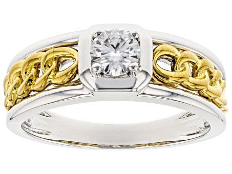 Moissanite Platineve And 14k Yellow Gold Over Platineve Mens Ring .50ct Dew