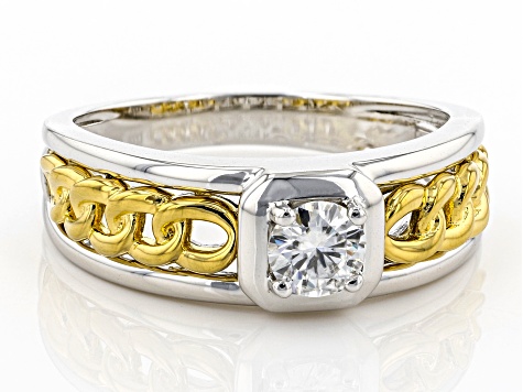 Moissanite Platineve And 14k Yellow Gold Over Platineve Mens Ring .50ct Dew