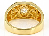 Moissanite and blue sapphire 14k yellow gold over sterling silver mens ring 1.50ct DEW.