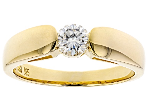 Moissanite 14k Yellow Gold Over Silver Mens Ring .60ct DEW.