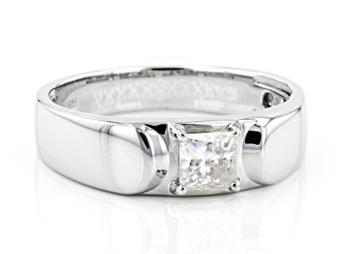 Moissanite Platineve Mens Ring .80ct DEW.